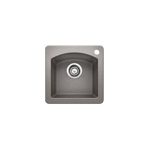 Blanco 440203 DIAMOND™ Drop-In Bar Sink, SILGRANIT®, Metallic Gray, Squared Shape, 12 in L x 11-1/2 in W x 8 in D Bowl, 1 Faucet Holes, 15 in L x 15 in W, Granite Composite