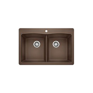 Blanco 440218 DIAMOND™ Kitchen Sink With Ledge, SILGRANIT® II, Rectangular Shape, 1 Faucet Holes, 33 in W x 22 in D, Drop-In Mount, Granite, Cafe Brown