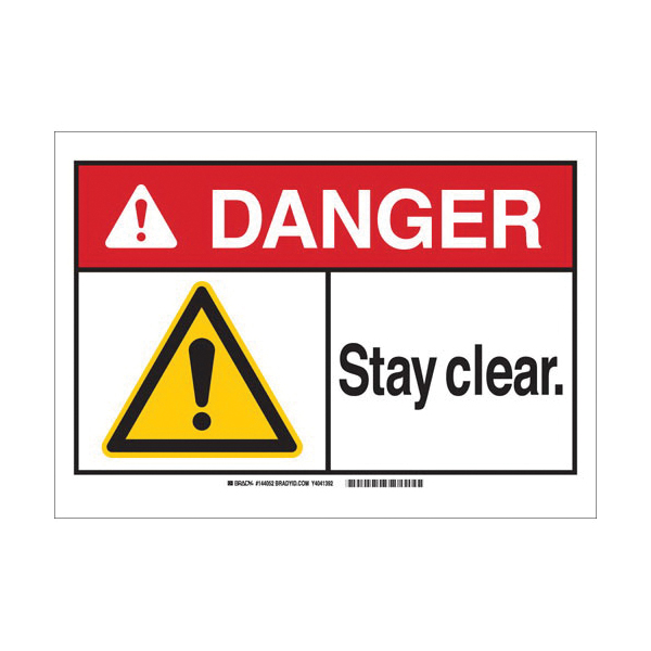 Black/Red/Yellow on White Sign 10 H x 14 W Brady 144055 AluminumDanger Stay Clear 