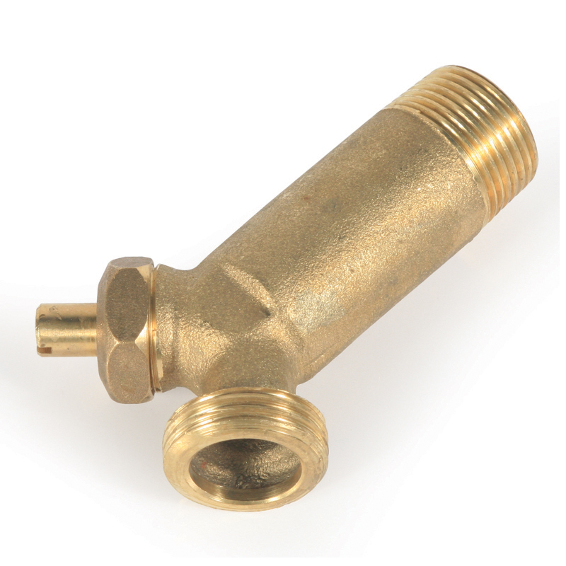 Camco 11513 Water Heater Drain Valve With 2-1/2 in L Shank, 3/4 in Nominal, NPT x Male Hose Thread End Style, Brass Body, Import