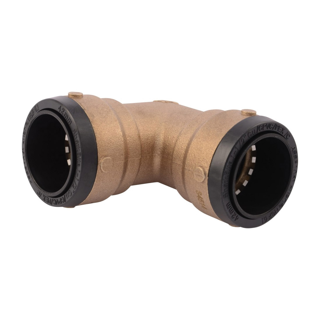 Sharkbite® SB0241 2XL Large Diameter Pipe Elbow, 1-1/2 in Nominal, Push-Fit End Style, Brass, Import