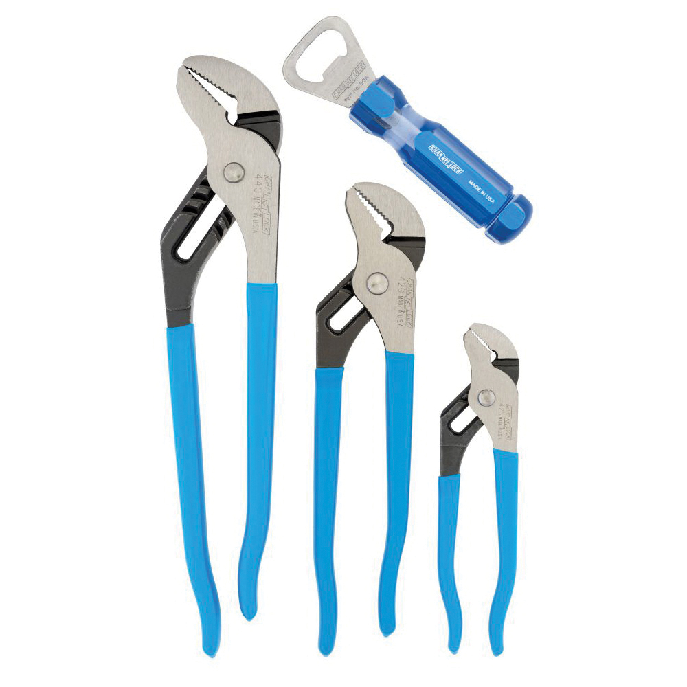 Channellock® GS-3A Pliers Set With BOA Acetate Bottle Opener, Tongue and Groove, 3 Pieces, Straight Jaw Surface