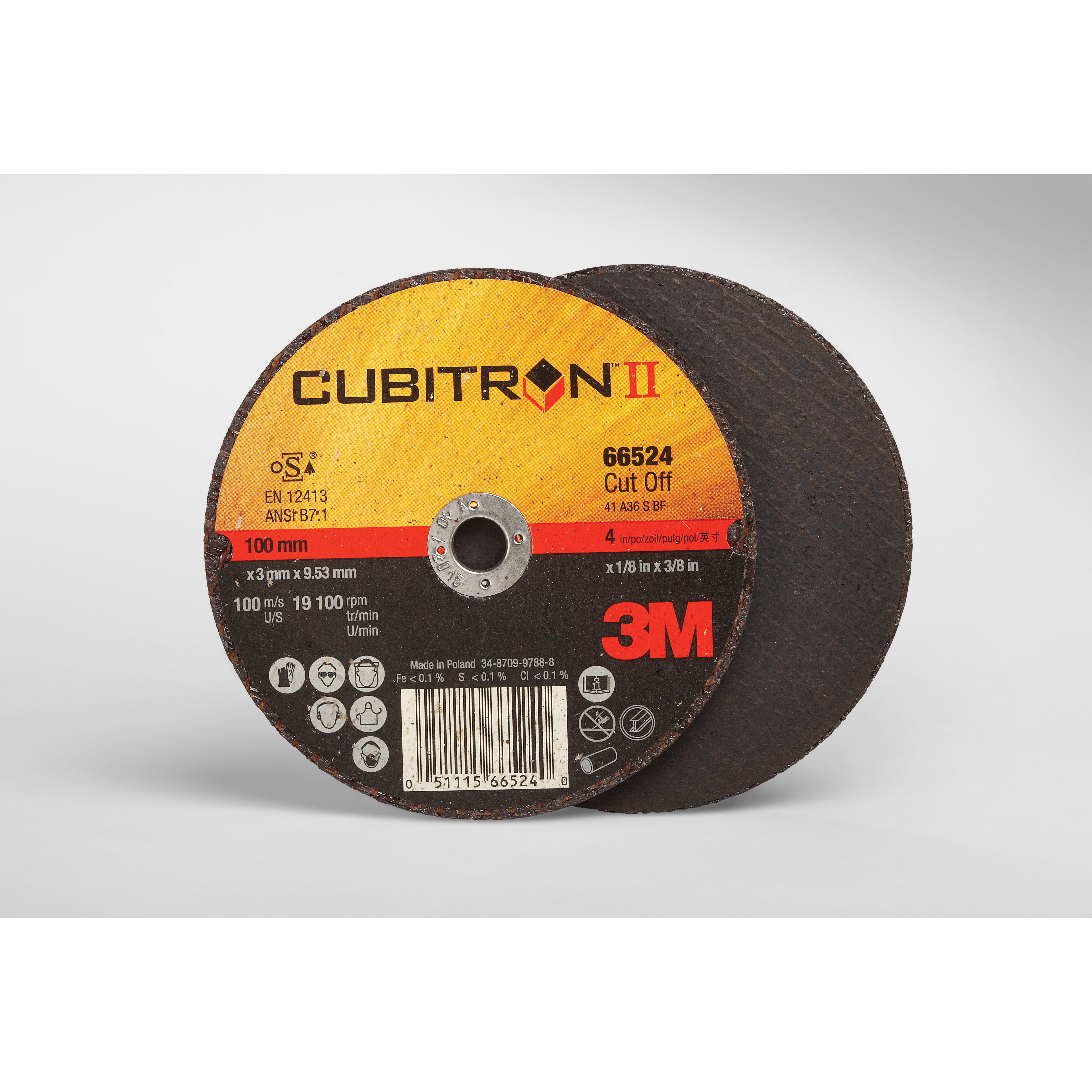 Cubitron™ II 051115-66518 Straight Cut-Off Wheel, 4 in Dia x 0.035 in THK, 3/8 in Center Hole, 60 Grit, Ceramic Abrasive