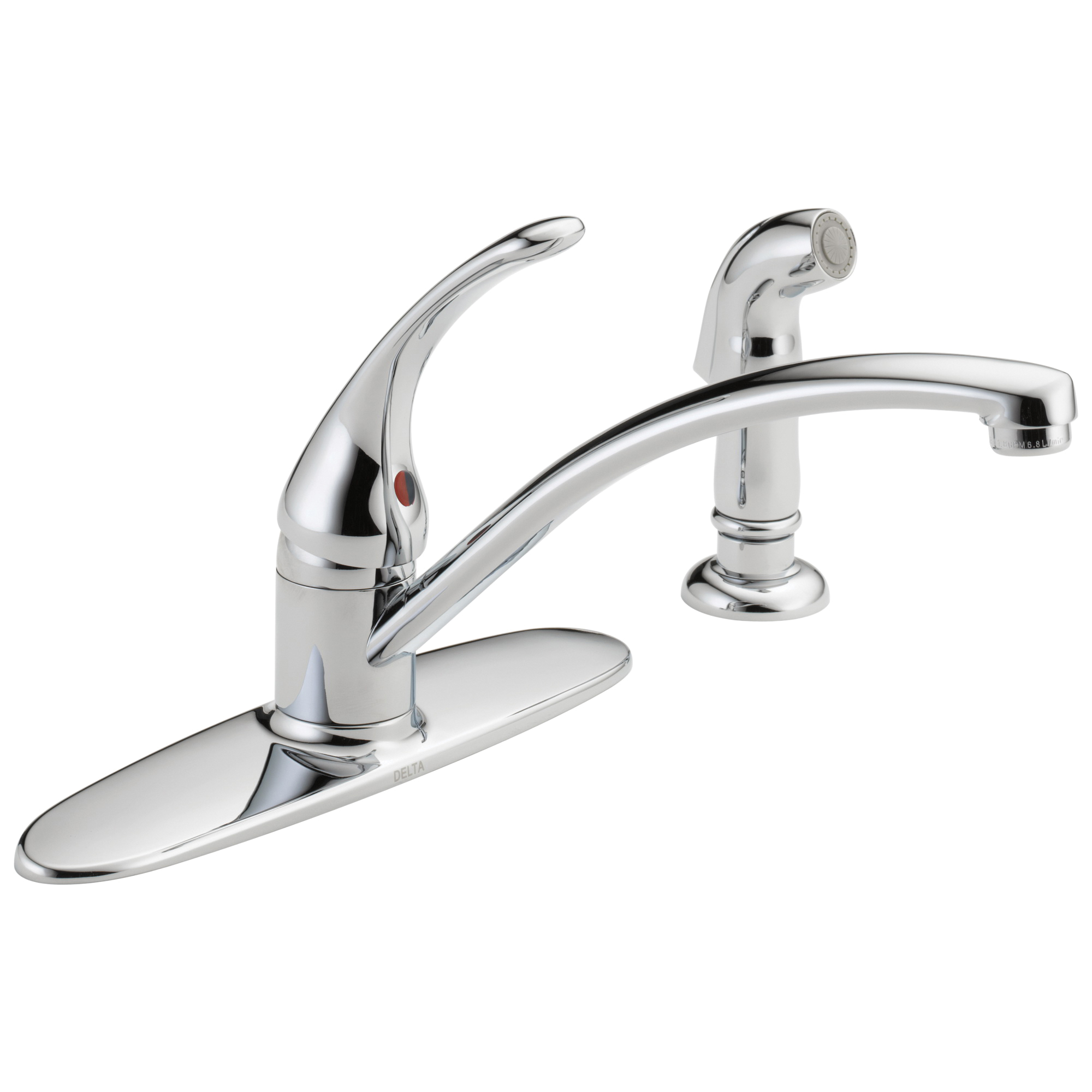 DELTA® B4410LF Foundations® Kitchen Faucet With Spray, 1.8 gpm Flow Rate, 8 in Center, Standard Spout, Polished Chrome, 1 Handles, Import