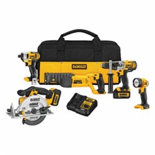 product DeWALT® DCK590L2 5-Tool Compact Cordless Combination Kit, Tools: Circular Saw, Hammer Drill, Impact Driver, Reciprocating Saw, 20 VDC, 3 Ah Lithium-Ion Battery