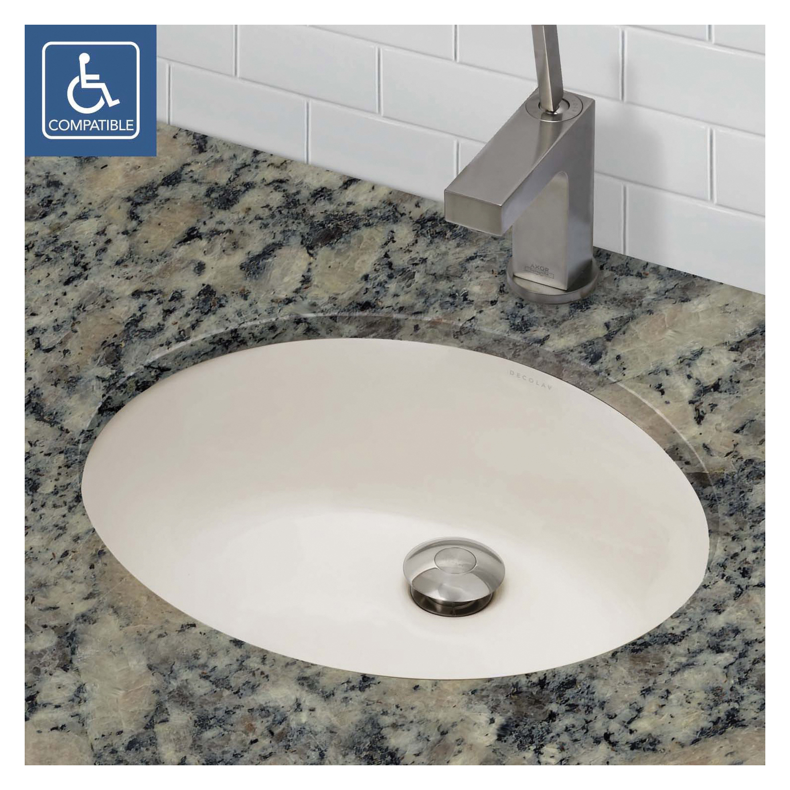 DECOLAV® 1401-CBN Classically Redefined® Bathroom Sink With Overflow, Oval, 19.25 in W x 16.25 in D x 7.13 in H, Under Mount, Vitreous China, Ceramic Biscuit, Import