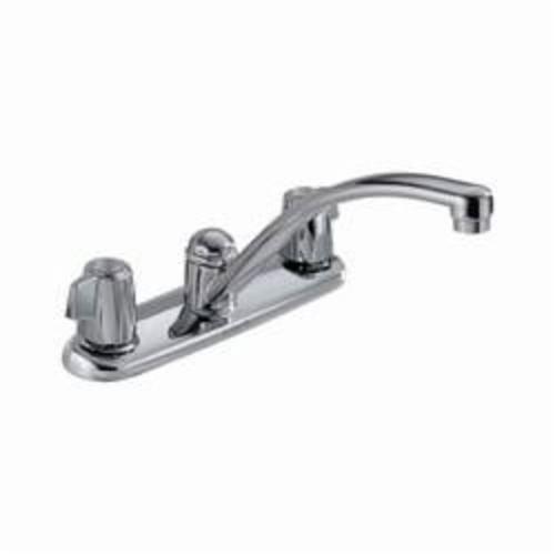 DELTA® 2100LF Kitchen Faucet, Classic, Commercial, 1.8 gpm Flow Rate, 8 in Center, Swivel Spout, Polished Chrome, 2 Handles, Domestic