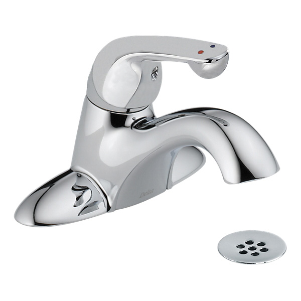 DELTA® 523LF-HDF HDF® Centerset Lavatory Faucet, Polished Chrome, 1 Handles, Grid Strainer Drain, 1.2 gpm Flow Rate