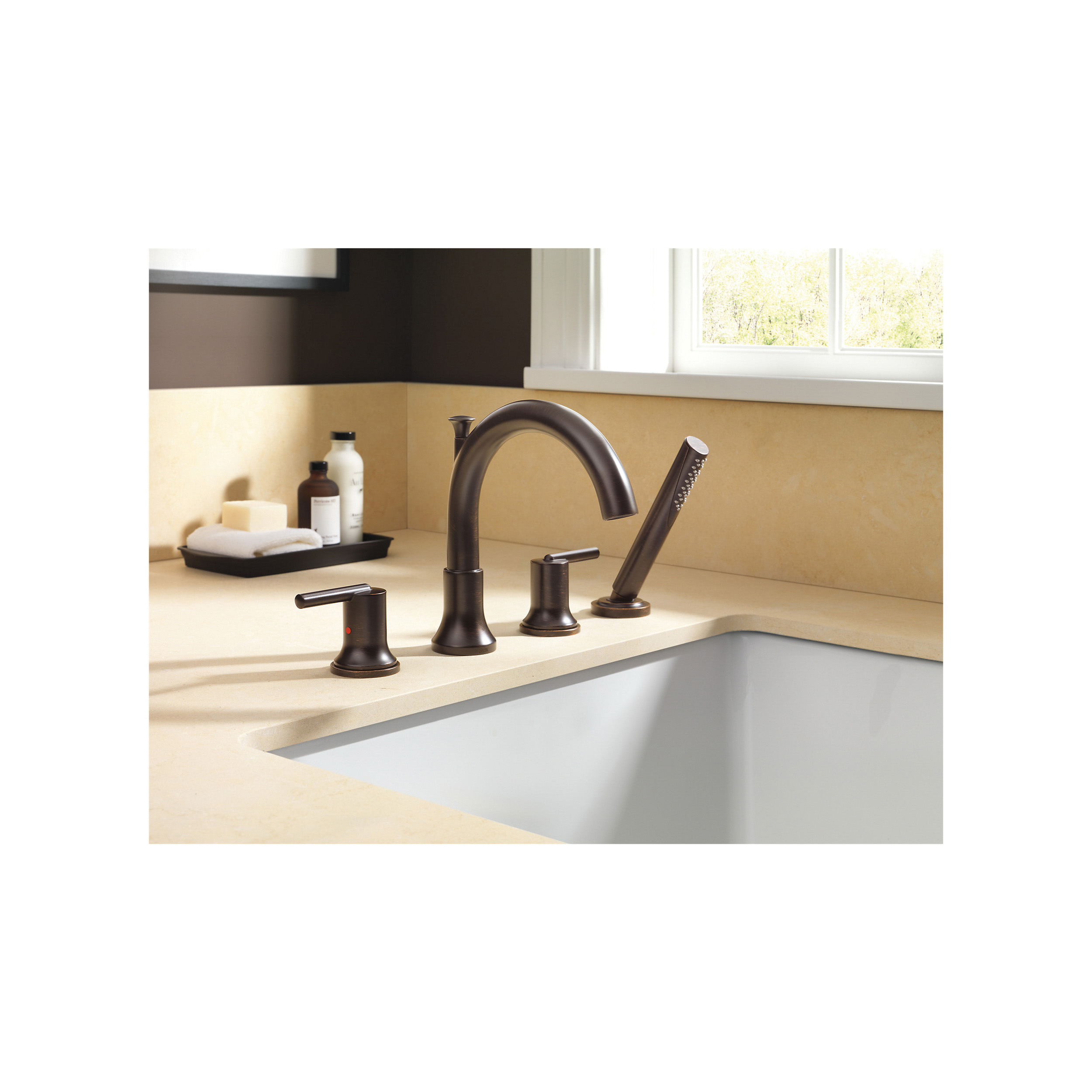 DELTA® T4759-RB Roman Tub Trim, Trinsic®, Residential, 2 gpm Flow Rate, 8 to 16 in Center, Venetian Bronze, 2 Handles, Function: Traditional, Domestic