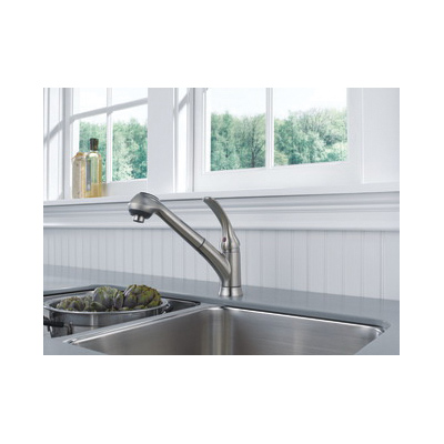 DELTA® B4310LF-SS Foundations® Kitchen Faucet, 1.8 gpm Flow Rate, Swivel Spout, Stainless Steel, 1 Handles, 1 Faucet Holes, Import