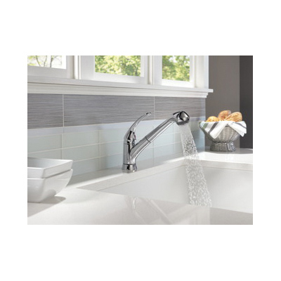 DELTA® B4310LF Foundations® Kitchen Faucet, 1.8 gpm Flow Rate, Swivel Spout, Polished Chrome, 1 Handles, 1 Faucet Holes, Import