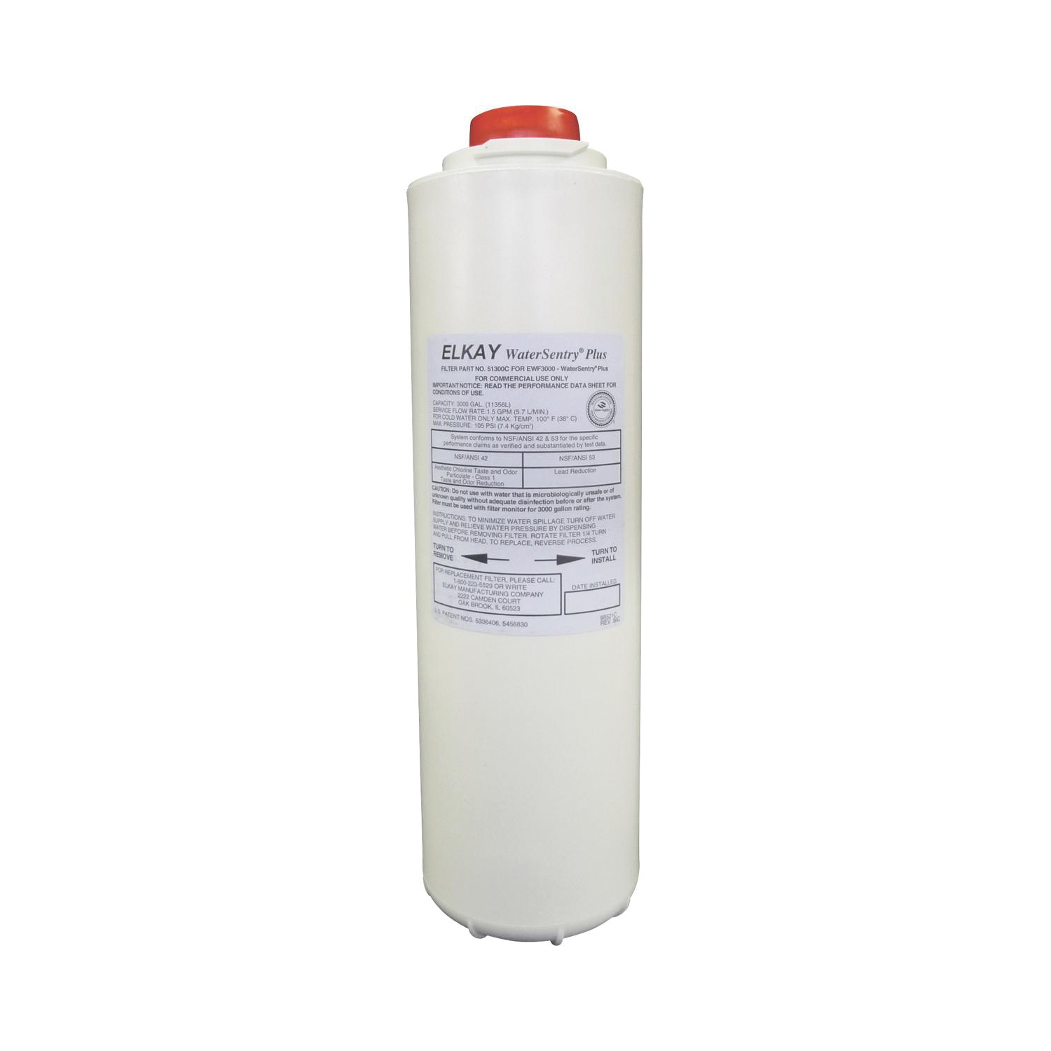 Elkay® 51300C WaterSentry® Bottle Filler Replacement Filter, 3-1/4 in L x 3-1/4 in W x 12 in H, Domestic