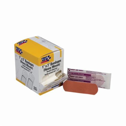 product First Aid Only&reg; 1-080 Adhesive Bandage, Latex-Free, Junior Strip, 0.375 in WD X 1.5 in LG, Plastic, Beige, Box