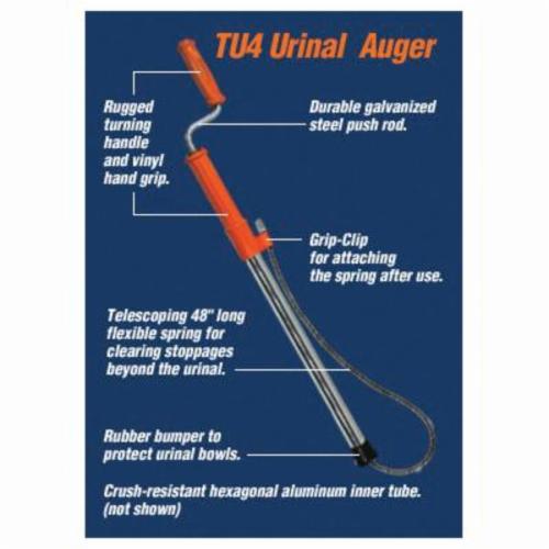 General Pipe Cleaners Teletube® Urinal Auger™ TU4 Telescoping Urinal Auger, Vinyl Grip Handle