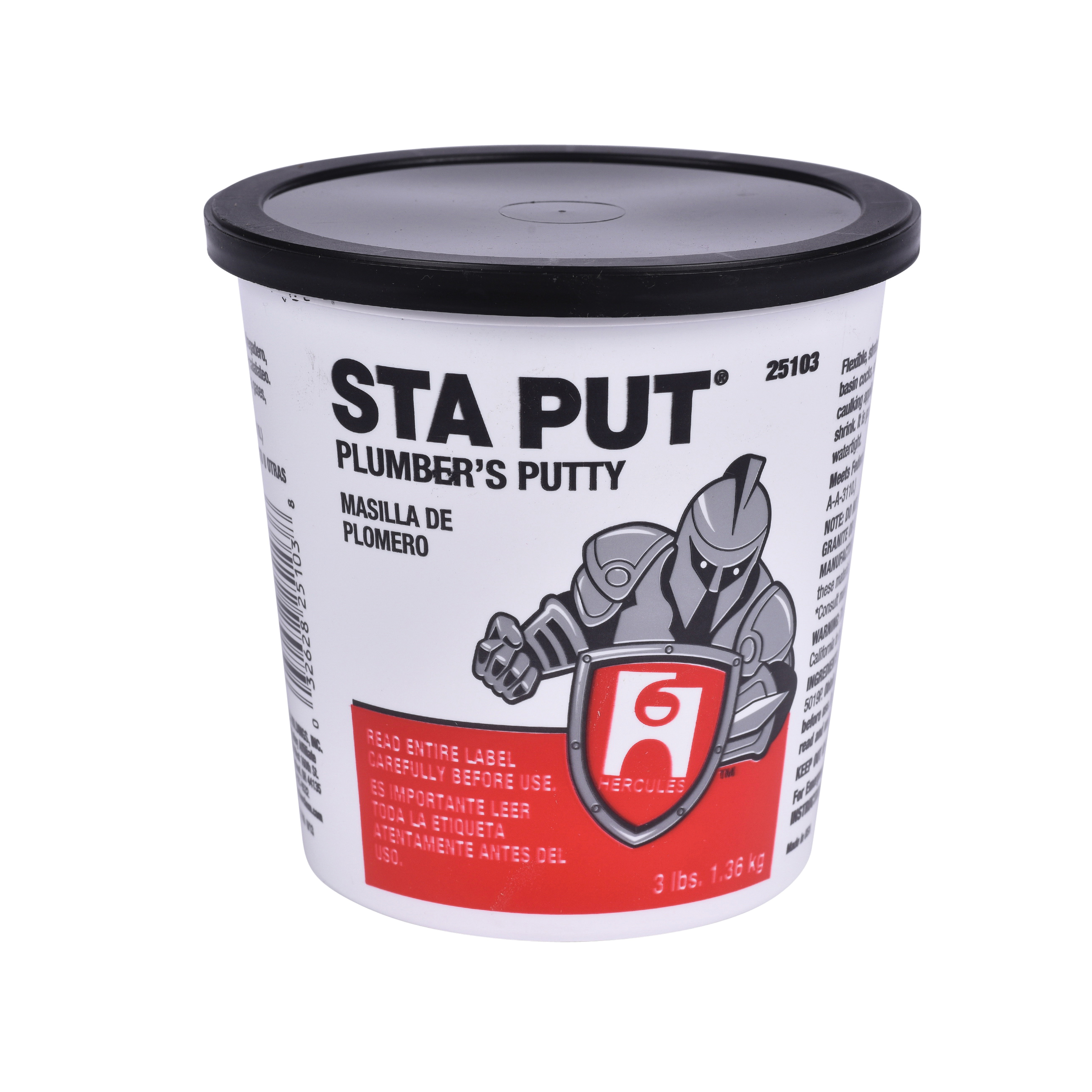 Hercules® Sta Put® 25103 Plumber's Putty, 3 lb Pail, Solid, Off-White, 2.15 to 2.35