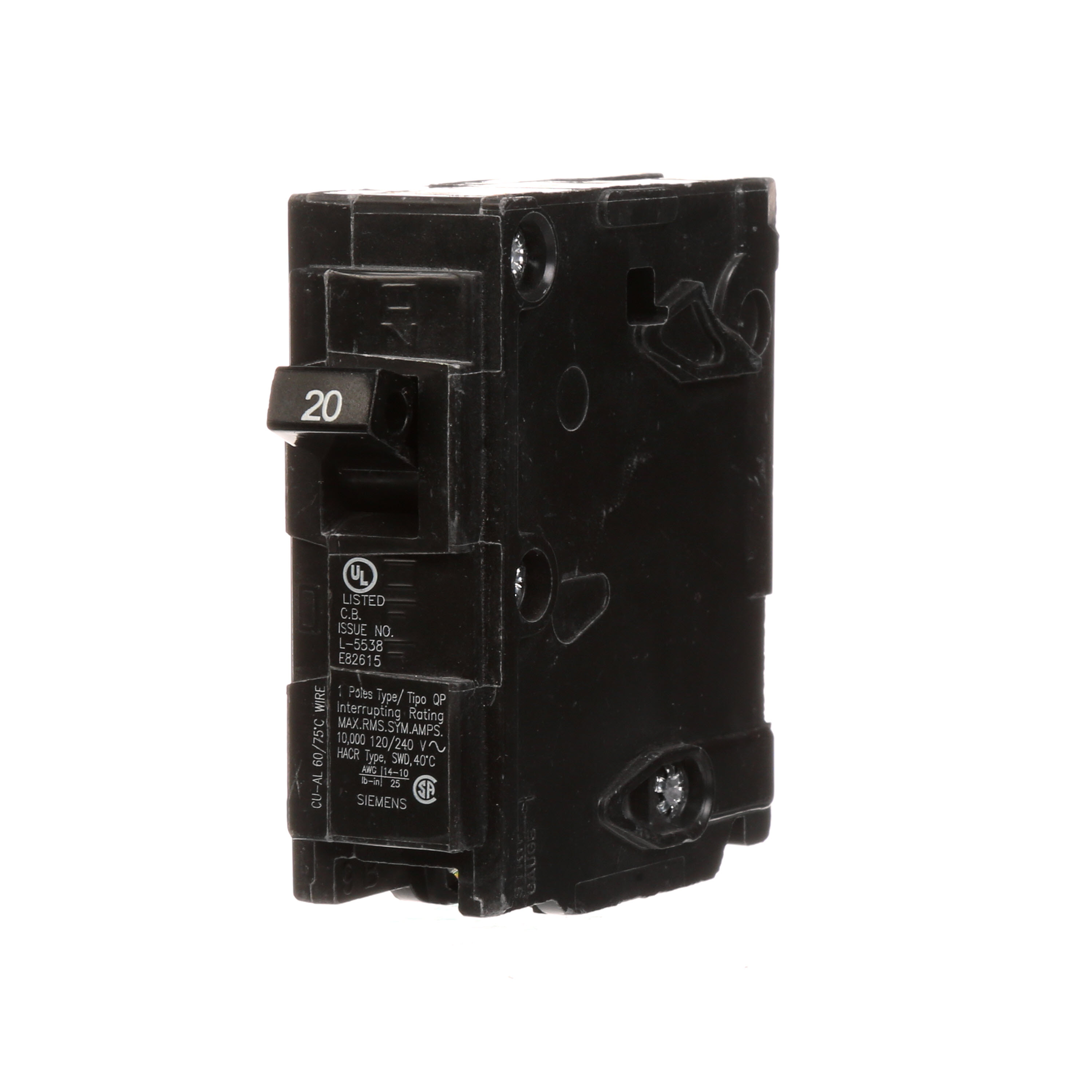 Siemens Q115 Molded Case Circuit Breaker With Insta-Wire, 120 VAC, 15 A, 10 kA Interrupt, 1 Poles, Thermal/Magnetic Trip