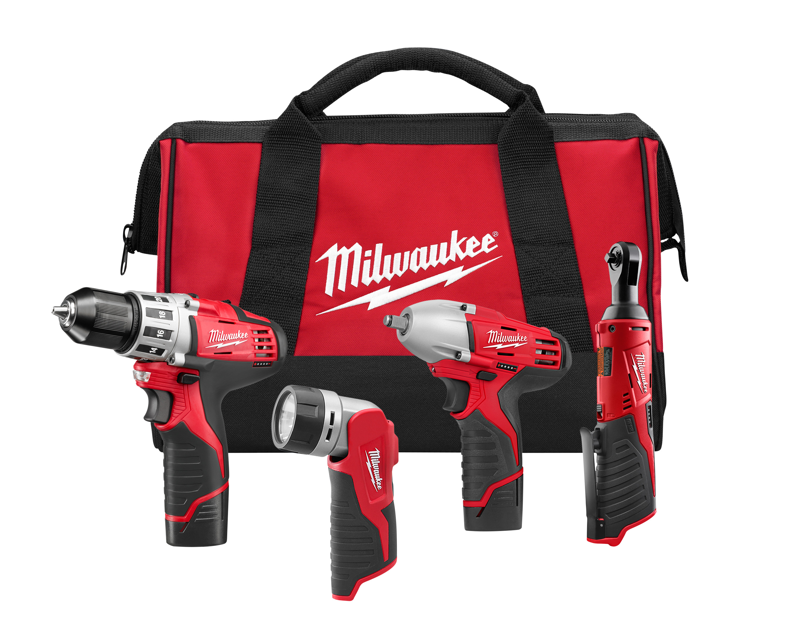 Milwaukee® M12™ 4 Tool Cordless Combination Kit 12 V Li Ion Battery Keyless Blade Redblack 