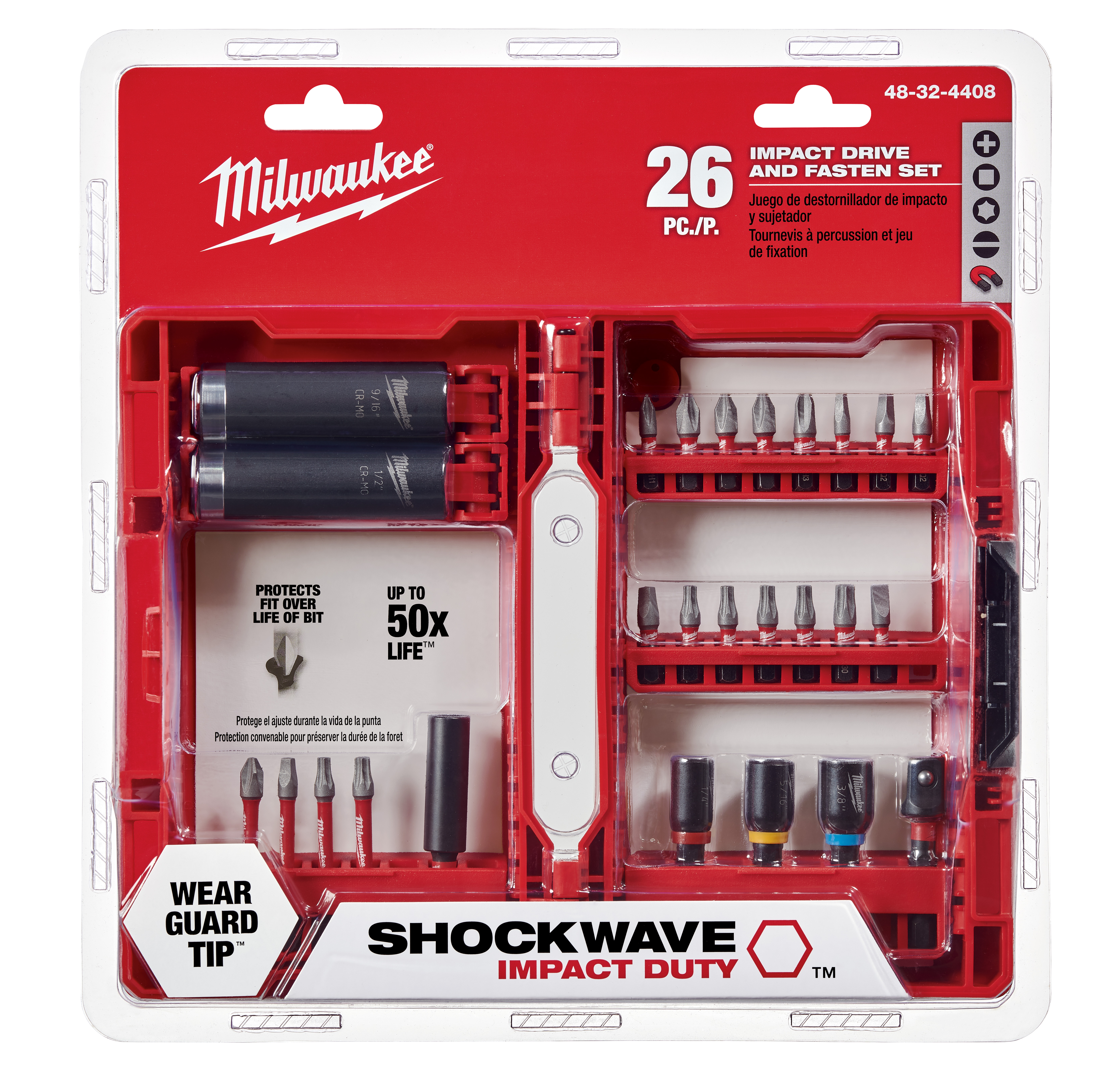 Milwaukee® SHOCKWAVE™ Impact Duty™ 48-32-4403 18-Piece Driver Bit Set, #1, #2, #3, 3/16 in, T15, T20 Phillips®/Slotted/Square/Torx® Point, 1 in, 2 in, 3-1/2 in OAL, 1/4 in, Steel