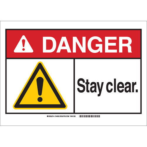 Black/Red/Yellow on White Brady 144055 AluminumDanger Stay Clear Sign 10 H x 14 W 