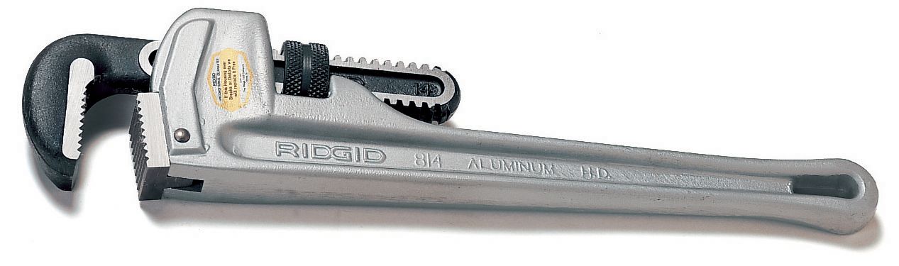 RIDGID® 31090 Straight Pipe Wrench, 1-1/2 in Pipe, Floating Forged Hook Jaw, Aluminum Handle, Knurled Nut Adjustment