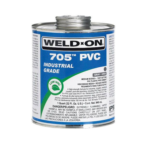 Weld-On® 705™ 10097 Low VOC Medium Bodied Fast Setting Cement With Applicator Cap, 0.5 pt Metal Can, Syrupy Liquid, Clear, 0.9611 at 23 deg C