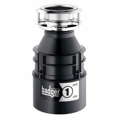 Insinkerator® 76039H Badger® 1 Continuous Feed Garbage Disposal, 1-1/2 in Drain, 1/3 hp, 120 VAC, 1725 rpm Grinding, 26 oz Grinding Chamber, Domestic