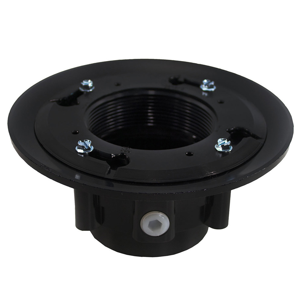 Jones Stephens™ D49811 Heavy Duty Drain Base With Clamping Ring and Primer Tap, For Use With 2 in and Inside 3 in SCH 40 DWV Pipe, ABS, Black, Domestic