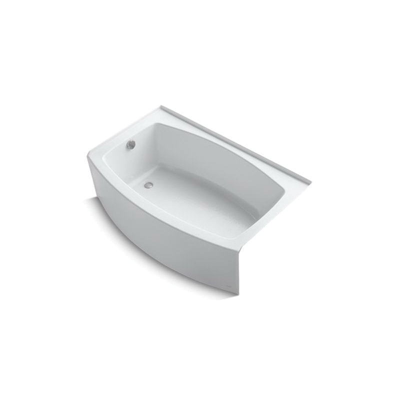 Kohler® 1100-LA-0 Bathtub With Integral Flange, Expanse®, Soaking Hydrotherapy, Curved Shape, 60 in L x 38 in W, Left Drain, White, Domestic