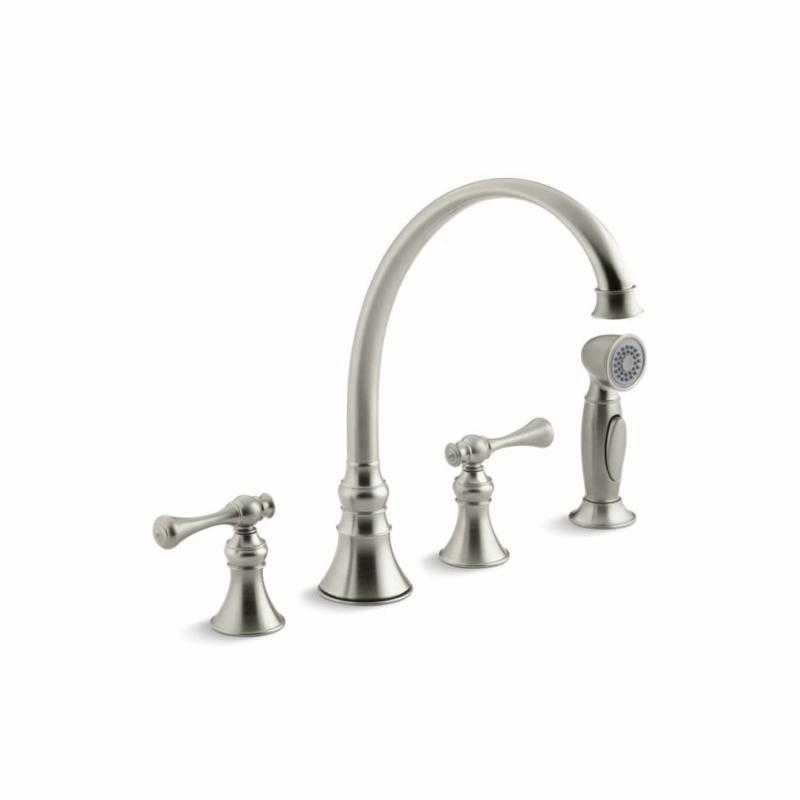 Kohler® 16109-4A-BN Revival® Traditional Kitchen Sink Faucet, 1.5 gpm Flow Rate, 8 in Center, High-Arc Swivel Spout, Brushed Nickel, 2 Handles