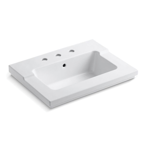 Kohler® 2979-8-0 Bathroom Sink With Overflow, Tresham®, Rectangular, 4 in Faucet Hole Spacing, 25-7/16 in W x 19-1/16 in D x 7-7/8 in H, ITB/Vanity Top Mount, Vitreous China, White