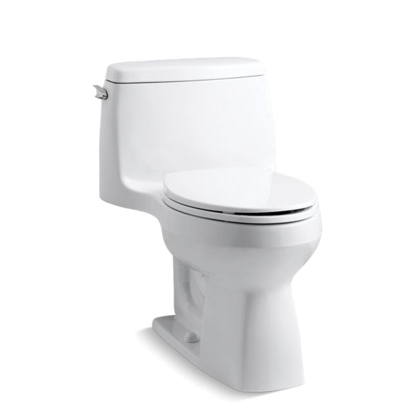 Kohler® 3810-0 Comfort Height® Santa Rosa™ 1-Piece Toilet With Left-Hand Trip Lever, Compact Elongated Front Bowl, 16-1/2 in H Rim, 12 in Rough-In, 1.28 gpf Flush Rate, White