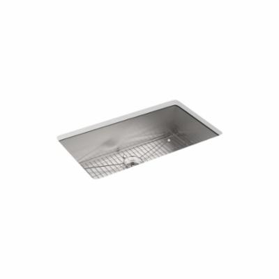 Kohler® 3821-1-NA Dual Mount Kitchen Sink, Vault™, Rectangular, 1 Faucet Hole, 33 in W x 9-5/16 in D x 22 in H, Top/Under Mount, Stainless Steel