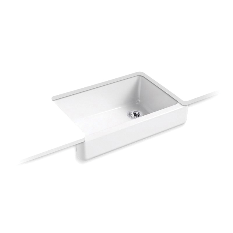 Kohler® 5826-0 Kitchen Sink With Short Apron, Whitehaven®, Rectangular, 32-1/2 in W x 9-5/8 in D x 21-9/16 in H, Under Mount, Cast Iron, White