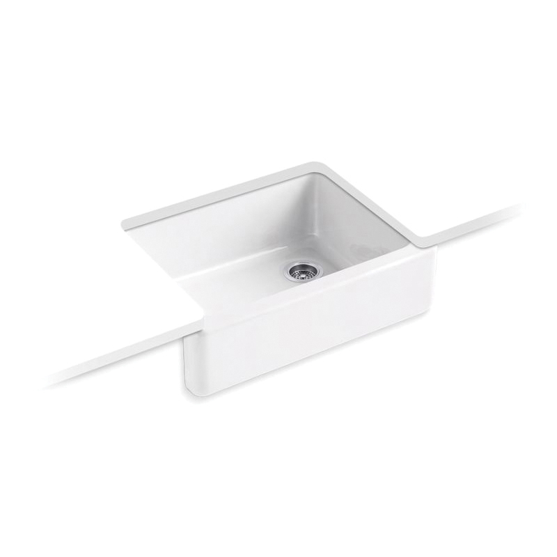 Kohler® 6487-0 Self-Trimming Kitchen Sink With Tall Apron, Whitehaven® Self-Trimming®, Rectangular, 21-9/16 in W x 29-1/2 in D x 9-5/8 in H, Under Mount, Cast Iron, White
