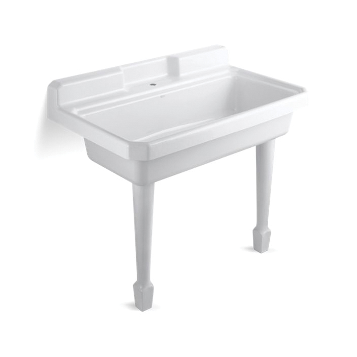 Kohler® 6607-1-0 Self-Rimming Utility Sink, Harborview™, Rectangular, 1 Faucet Hole, 48 in W x 28 in D x 41-1/2 in H, Countertop/Wall Mount, Cast Iron, White