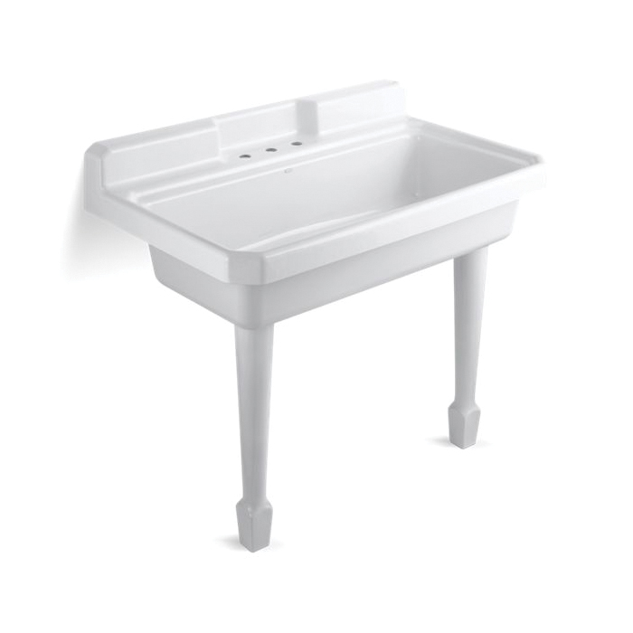 Kohler® 6607-3-0 Self-Rimming Utility Sink, Harborview™, Rectangular, 3 Faucet Holes, 48 in W x 28 in D x 41-1/2 in H, Countertop/Wall Mount, Cast Iron, White