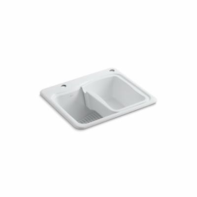 Kohler® 6657-2R-0 Self-Rimming Utility Sink With Integral Washboard, River Falls™, Rectangular, 25 in W x 22 in D x 14-15/16 in H, Top Mount, Enameled Cast Iron, White