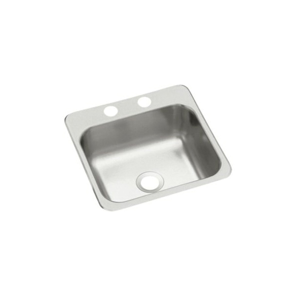 Sterling® B153-2 Bar/Kitchen Sink, 13-1/4 in L x 11 in W x 5-1/2 in D Bowl, 2 Faucet Holes, 15 in W x 15 in D, Top Mount, 20 ga Stainless Steel, Buffed Basin/Satin-Sanded Deck