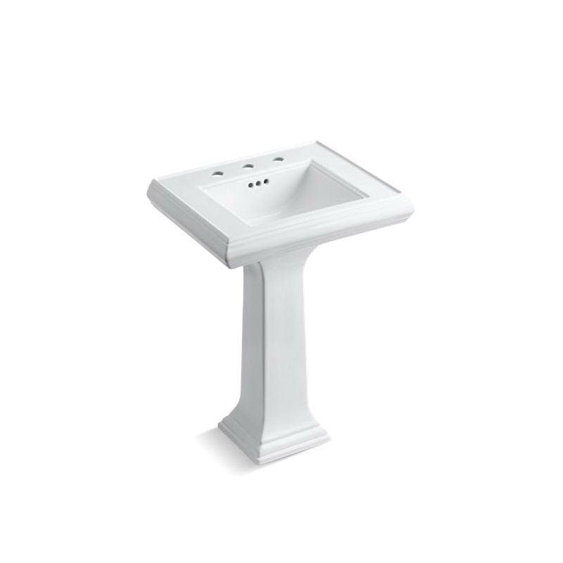 Kohler® 2238-8-0 Bathroom Sink Basin With Overflow, Memoirs®, Rectangular, 4 in Faucet Hole Spacing, 24 in W x 19-3/4 in D x 34-3/8 in H, Pedestal Mount, Fireclay, White