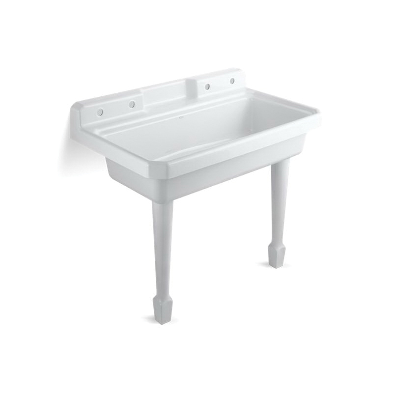 Kohler® 6607-4-0 Self-Rimming Utility Sink, Harborview™, Rectangular, 4 Faucet Holes, 28 in W, Top/Wall Mount, Cast Iron, White