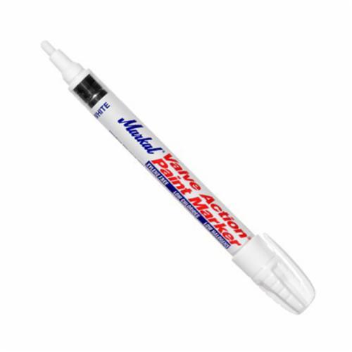 Markal® 096820 Valve Action® Liquid Paint Marker, 1/8 in Bullet/Medium Tip, Fiber Nib/Metal Barrel, White