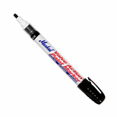Markal® 096823 Valve Action® Liquid Paint Marker, 1/8 in Bullet/Medium Tip, Fiber Nib/Metal Barrel, Black