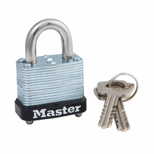 Master Lock® 1 Non-Rekeyable Safety Padlock, Different Key, Laminated Steel Body, 5/16 in Dia Shackle, 4-Pin Tumbler Locking Mechanism