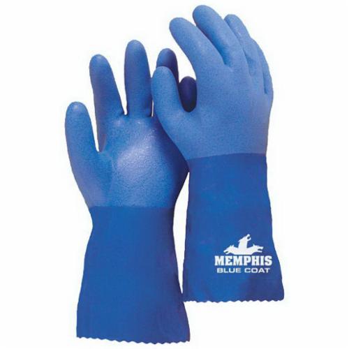 product Memphis 6300 Industrial Grade Single Dipped Supported General Purpose Gloves, Coated, Standard Finger/Wing Thumb Style, L, PVC Palm, PVC, Black/White, Gauntlet Cuff, PVC with Smooth Finish Coating, Resists: Light Chemical, Interlock Lining