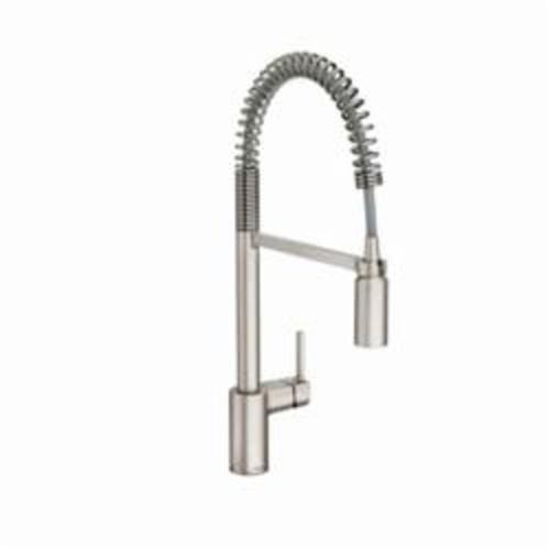 Moen® 5923SRS Pre-Rinse Spring Kitchen Faucet, 1.5 gpm, Pull-Down Spout, Spot Resist® Stainless Steel, 1 Handle, Domestic