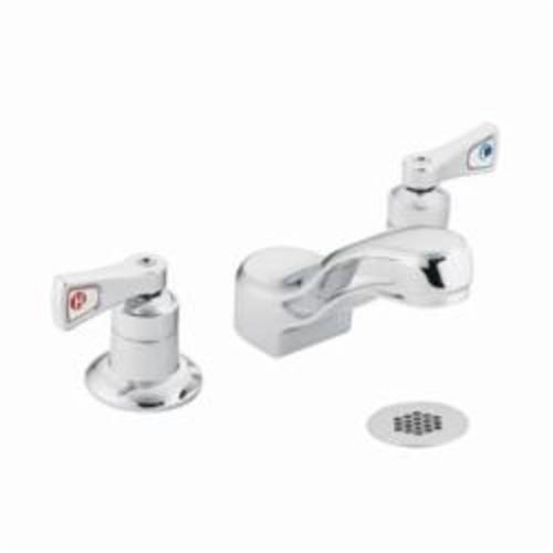 Moen® 8224 M-DURA™ Widespread Lavatory Faucet, 2.2 gpm Flow Rate, 4.2 in H Spout, 8 in Center, Polished Chrome, 2 Handles, Grid Drain, Import