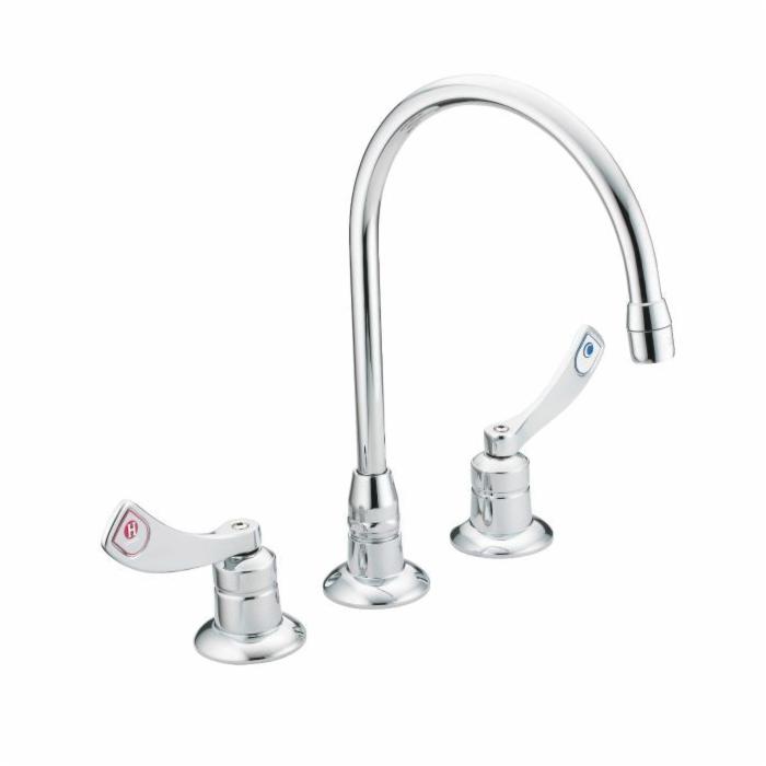 Moen® 8225 M-DURA™ Widespread Kitchen Faucet, 1.5 gpm Flow Rate, 8 in Center, Polished Chrome, 2 Handles, Import