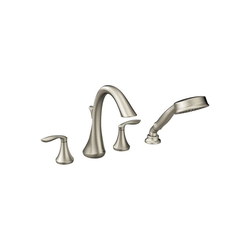Moen® T944BN Eva® Widespread Roman Tub Faucet, 10 in Center, Brushed Nickel, 2 Handles, Function: Traditional, Domestic