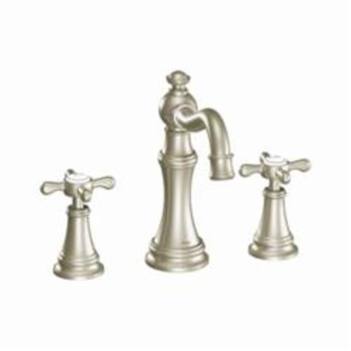 Moen® TS42114BN Weymouth™ Widespread Bathroom Faucet With Metal Pop-Up Waste Assembly, 1.2 to 1.5 gpm Flow Rate, 5-1/4 in H Spout, 8 to 16 in Center, Brushed Nickel, 2 Handles, Pop-Up Drain, Domestic