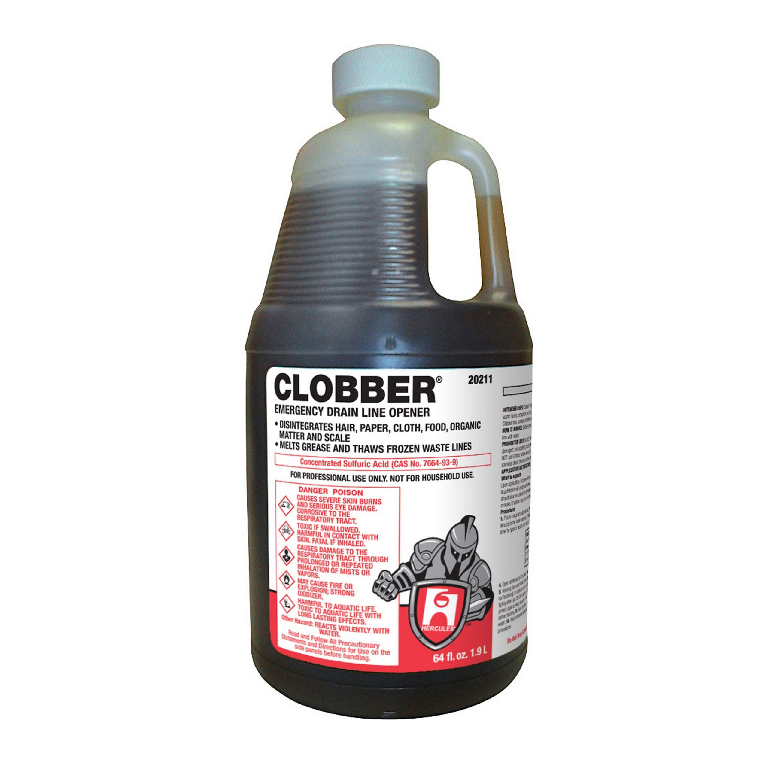 Hercules® Clobber® 20211 Drain and Waste System Cleaner, 0.5 gal Jug, Liquid, Dark Brown, Pungent Sulfurous